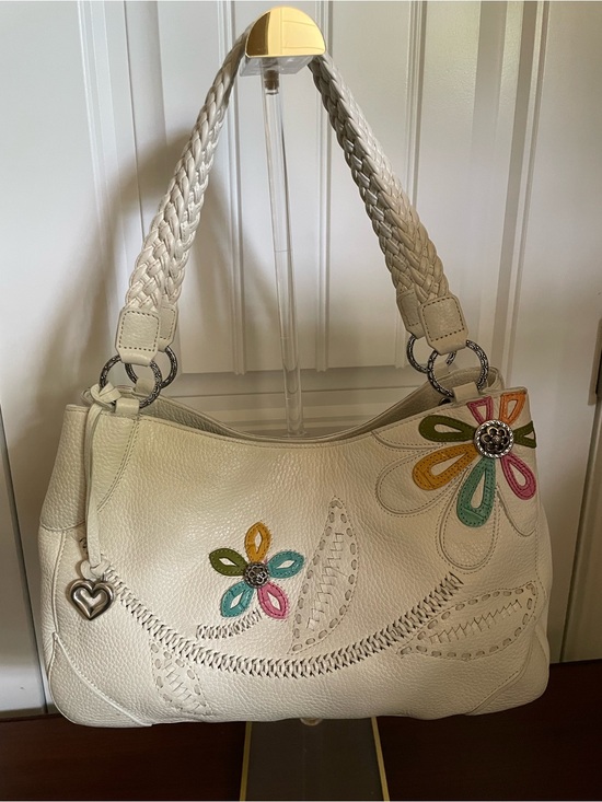 Brighton Handbags - Brighton pebbled leather floral braided bag w leather appliqué’s/host pick
